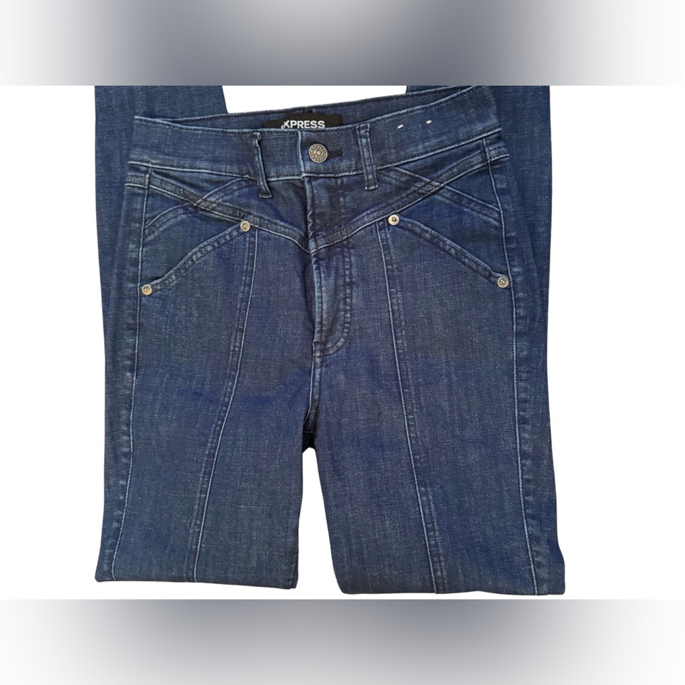 Express Hyper Stretch Ankle Legging Dark Blue Denim Jeans 4R - Picture 4 of 10